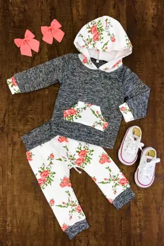 

Floral Newborn Baby Boy Girl Hooded Tops Long Pants Leggings Clothes Outfit Set