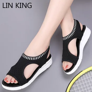 

LIN KING Big Size 45 Women Sandals Summer 2020 New Female Shoes Woman Wedge Comfortable Sandals Ladies Slip-on Flat Sandalias