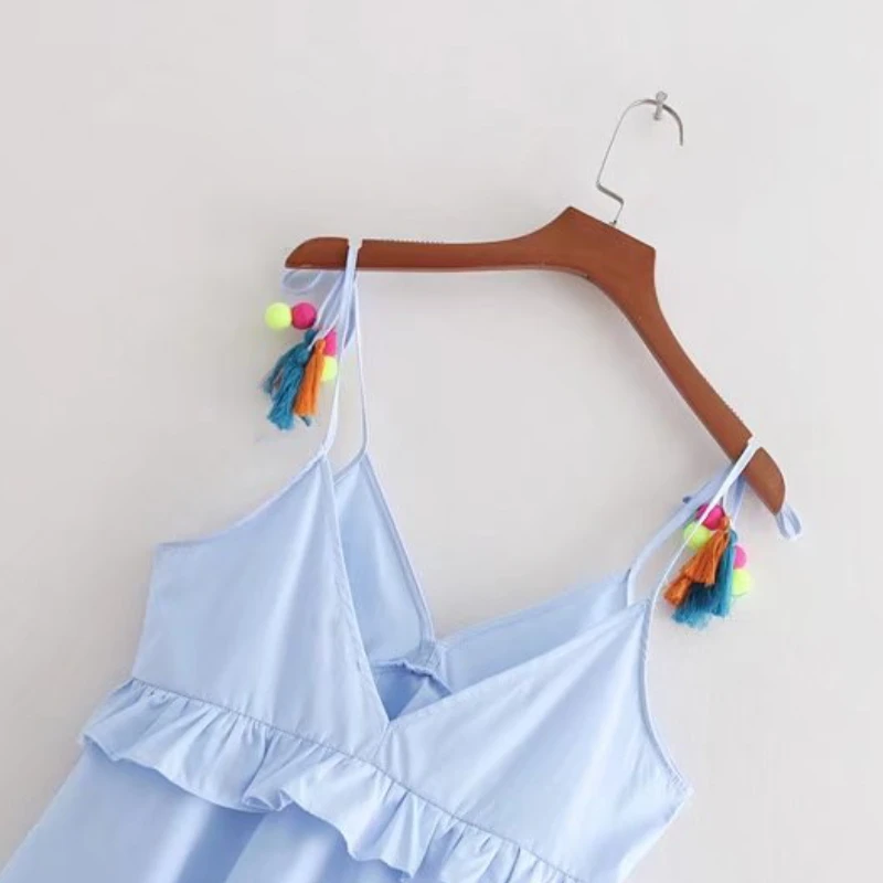 Летние женские топы на бретельках, украшенные кисточками, модные женские пикантные Топы на бретельках со складками, женские топики T893