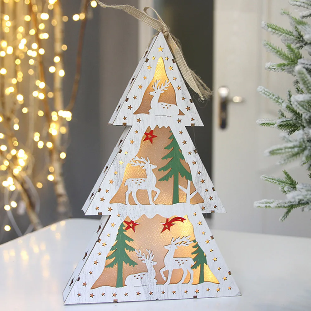 Рождественский Настольный светящийся подарок деревянное украшение лось Санта Клаус домашнее украшение Новогодние товары Мини Рождественская елка