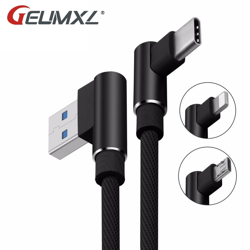 Для Iphone USB кабель 2.4A быстрое зарядное устройство Micro USB/TYPE C кабель 90 градусов 100 см плетеный шнур для samsung XIAOMI HUAWEI