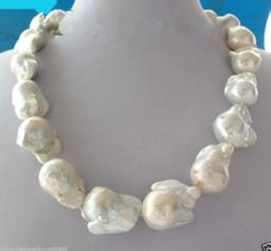 

REAL AAA SOUTH SEA WHITE BAROQUE PEARL NECKLACE 18"