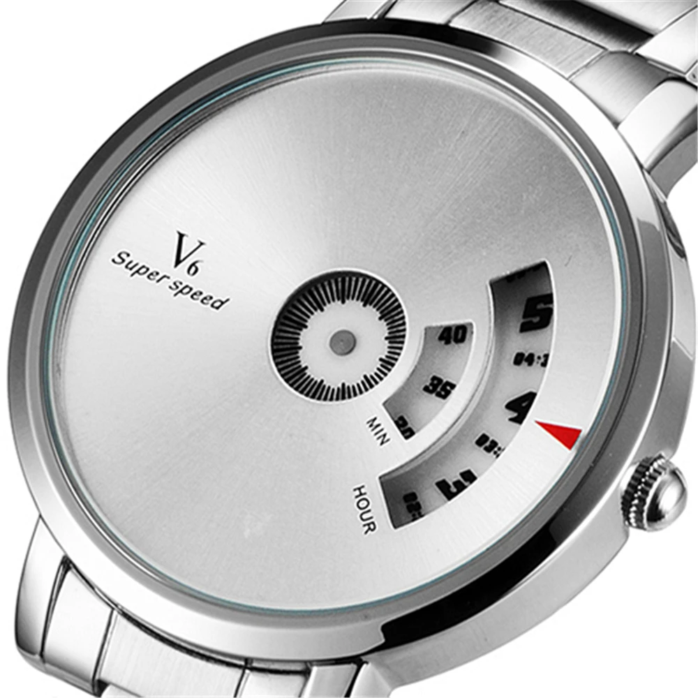 

New Top Brand V6 New Fashion Men Clock Stainless Steel Band Second Dial Silver Mens Quartz Watch Dress Casual Wristwatches Gift
