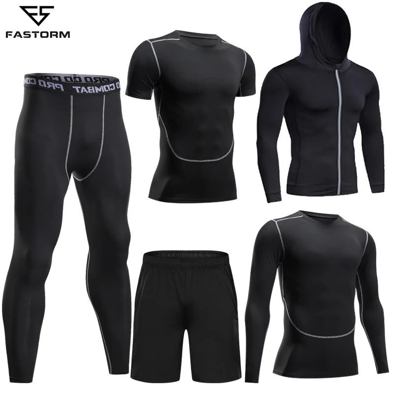 FASTORM Tracksuit For Men Running Sets Fitness Jogging Suits Compression Sportswear Basket Tight Gym Workout Clothes Sport Set
