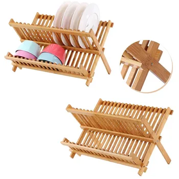 

Folding Bamboo Dish Rack Drying Rack Holder Utensil Drainer Plate Storage Holder Plate Home Kitchen Wooden Flatware Dish Rack