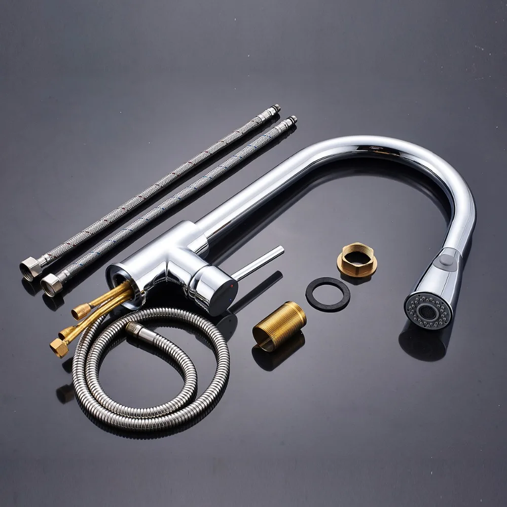Quyanre RU Shipment Chrome Nickel Pull Out Kitchen Faucet With 2-way Sprayer 360 Rotation Single Handle Mixer Tap Sink Crane 1