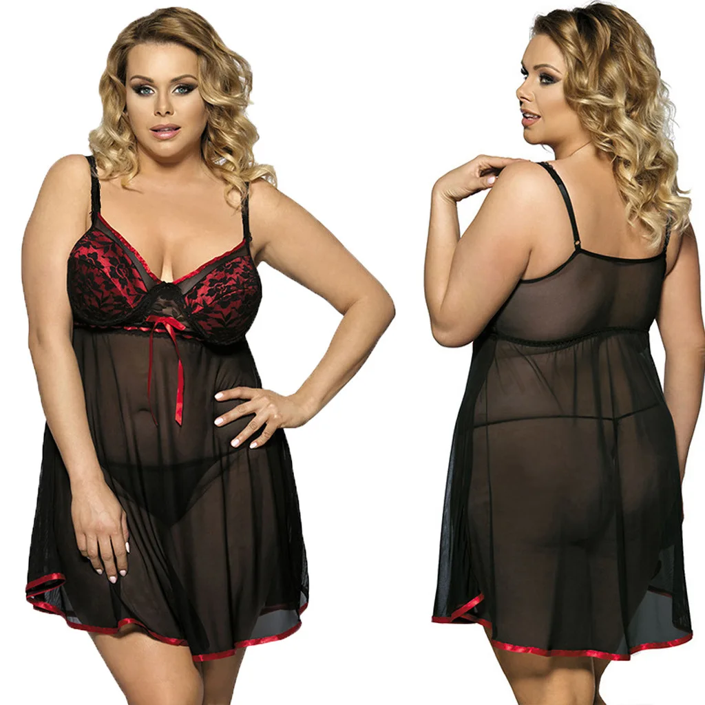 

See Through Plus Size 5xl 6xl Black Red Lace Sexy Hot Erotic Nightdress Lingerie Costumes Ropa Interior Femenina Sexy Erotica