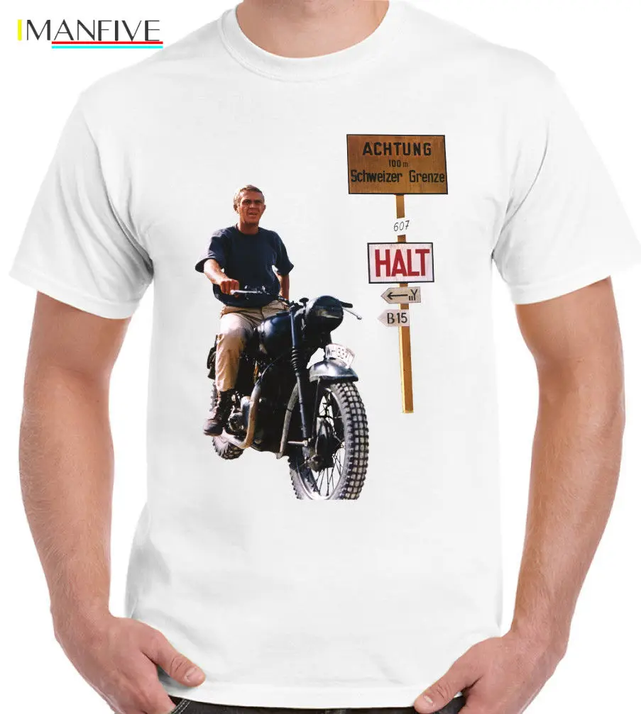 

Steve Mcqueen - The Great Escape - Mens Retro Old Movie T-Shirt Motorbike Bike harajuku Summer 2019 tshirt