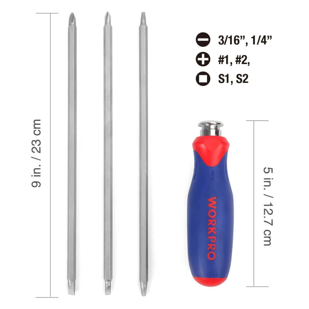 WORKPRO отверточный набор «6-в-1 ремонт дома насадки для отвертки набор torx шестигранные Phillips, Шестигранник биты с телескопической