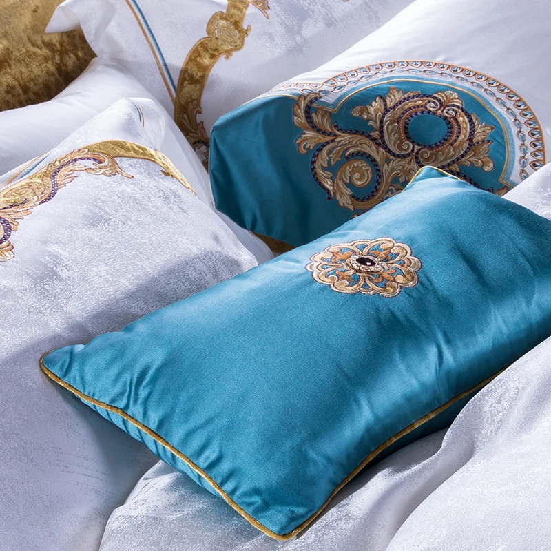 Waliicorners 4/6/9pcs Luxury 100S Cotton Bedding Set Duvet Cover Sheet Pillowcase King Queen Size White Linen 17 _H8A6277