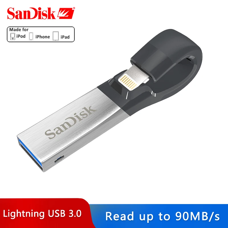 Дешево SanDisk font b USB b font флеш накопитель iXPand U диск OTG разъем Lightning USB3.0 флеш накопитель 32 Гб 64 Гб 128 ГБ MFi для iPhone 8 8 Plus 7 7 Plus 6