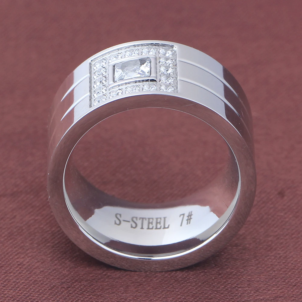 12 мм широкое кольцо ювелирные изделия серебряный цвет нержавеющая сталь белые кольца с камнями стразы женские праздничные обручальные кольца