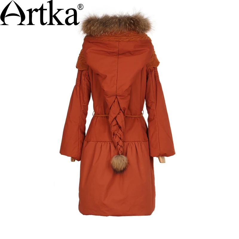 Женская парка с капюшоном ARTKA черная длинная теплая куртка мехом енота рукавами