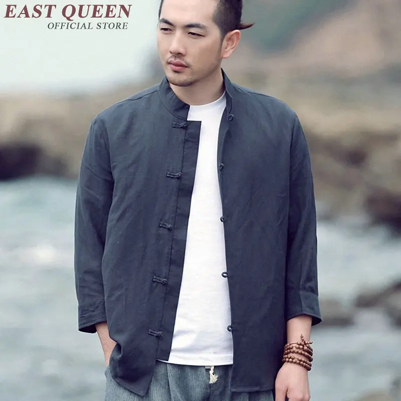 traditional chinese clothing for men t shirt round neck Chinese Style Shirts middle-length sleeves KK491 S
