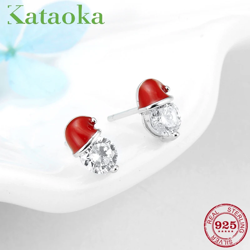

Hot Sale 925 Sterling Silver Jewelry Stud Earrings For women Christmas hat With Cubic Zircon Charm Elegant Party Jewelry Gift