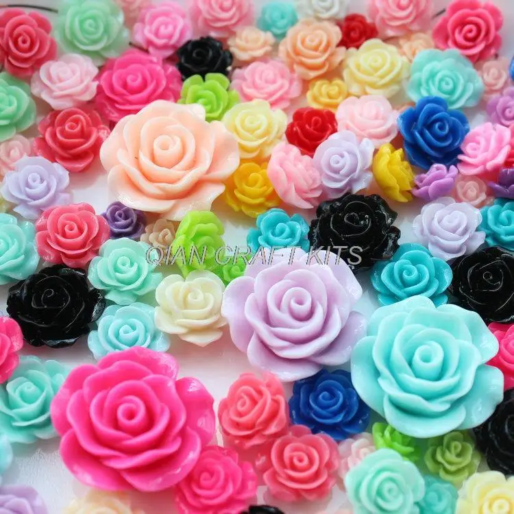 

200pcs mixed sizes,mixed colors 10mm-30mm Resin Flowers Bloom Roses Cabochons flatback decoden kit