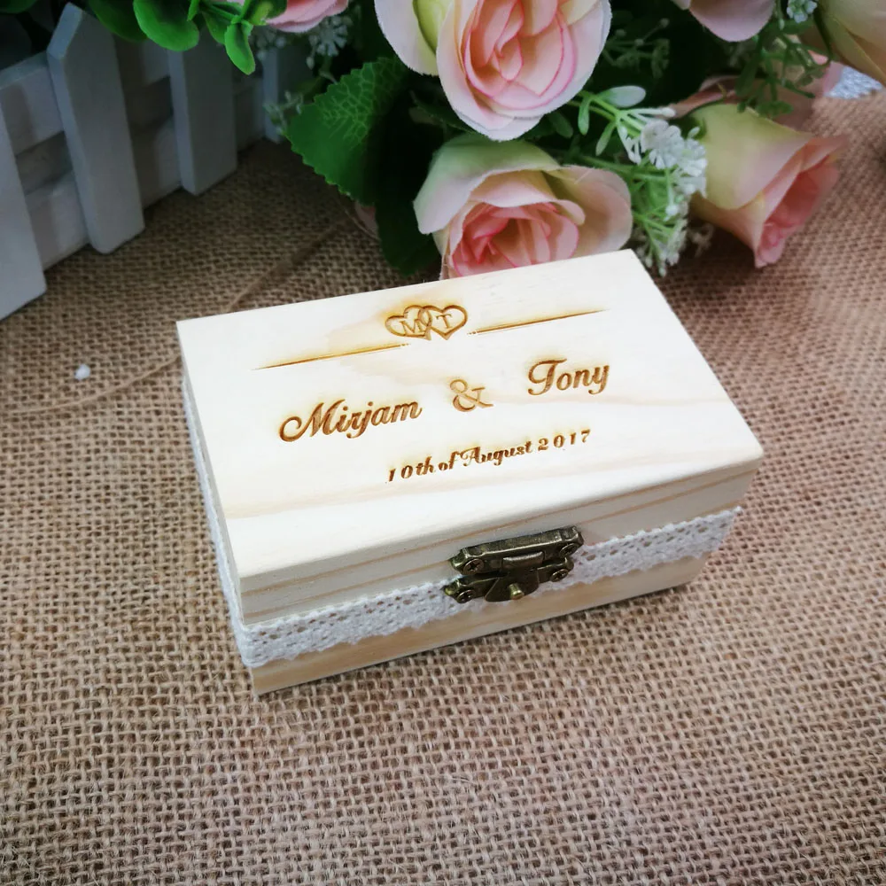 Рустикальная коробка для кольца на свадьбу Индивидуальная деревянный держатель