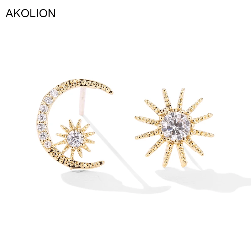 

Wholesale Luxury Sun Moon Stars Stud Earrings Gold Color Rhinestone Punk Earrings for Vintage Handmade Wedding Jewelry Women