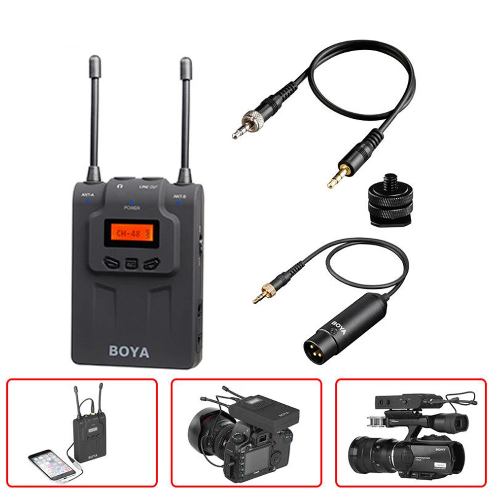 

BOYA BY-WM8R Receiver UHF 48 Channels Wireless Microphone for Video DSLR Camera Adjustable the volume and four-mode Dual-antenna