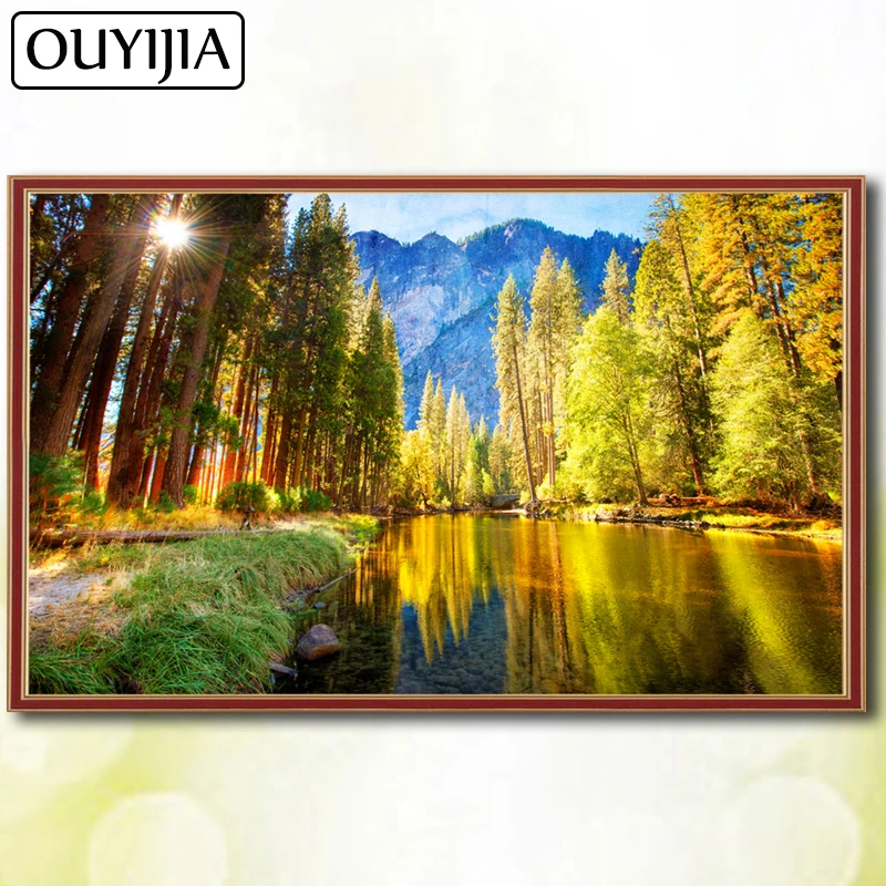 Алмазная картина OUYIJIA 5D DIY полностью квадратная с пейзажем лесными деревьями