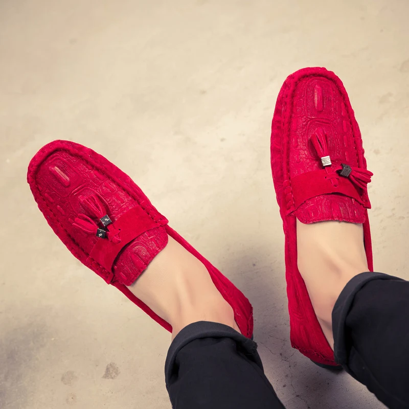 Cena Rommedal New Arrival niebieskie czerwone mokasyny brytyjska moda Tassel obuwie oddychające męskie buty łodzi antypoślizgowe wytrzymałe 2019