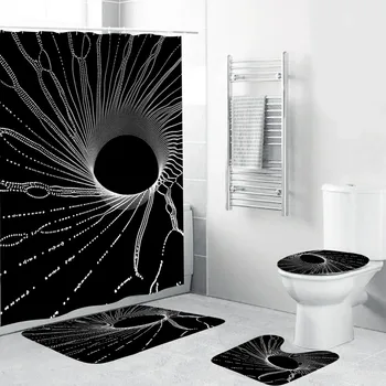 

4PCS/Set Non-Slip Lavatory Polyester Bath Set Mysterious Universe Waterproof Shower Curtain Toilet Cover Mat Set Home Bathroom