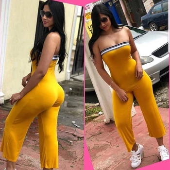 

Solid Strapless Sexy Loose Jumpsuits Women Off Shoulder High Stretchy Sleeveless Casual Club Romper Overalls 2019 Summer