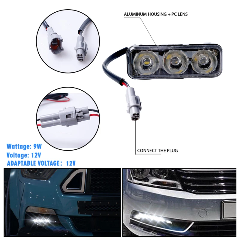 HLXG 2 шт 12В 3 LED дневные ходовые огни водонепроницаемый универсальный автомобиль