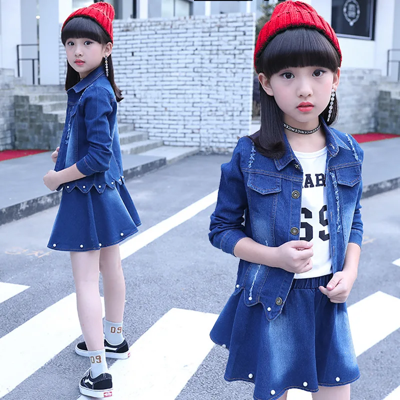 2018 new Hot Children Girls Clothes 8 10 12 Years Spring Girls Sets Clothing Autumn Denim Jacket+Dress+Long Sleeve T shirt 3 pcs 2018 new Hot Children Girls Clothes 8 10 12 Years Spring Girls Sets Clothing Autumn Denim Jacket+Dress+Long Sleeve T shirt 3 pcs