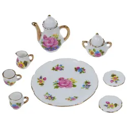 Best продажи 8 шт. 1/6 Кукольный Миниатюрный столовая посуда фарфоровое блюдо/чашка/тарелка чайный набор --- розовая роза