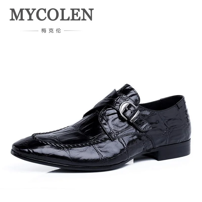 

MYCOLEN Italy Fashion Design Buckle Genuine Leather Shoes Men Flats Party Wedding Business Men Loafers Sapatos Masculino Couro