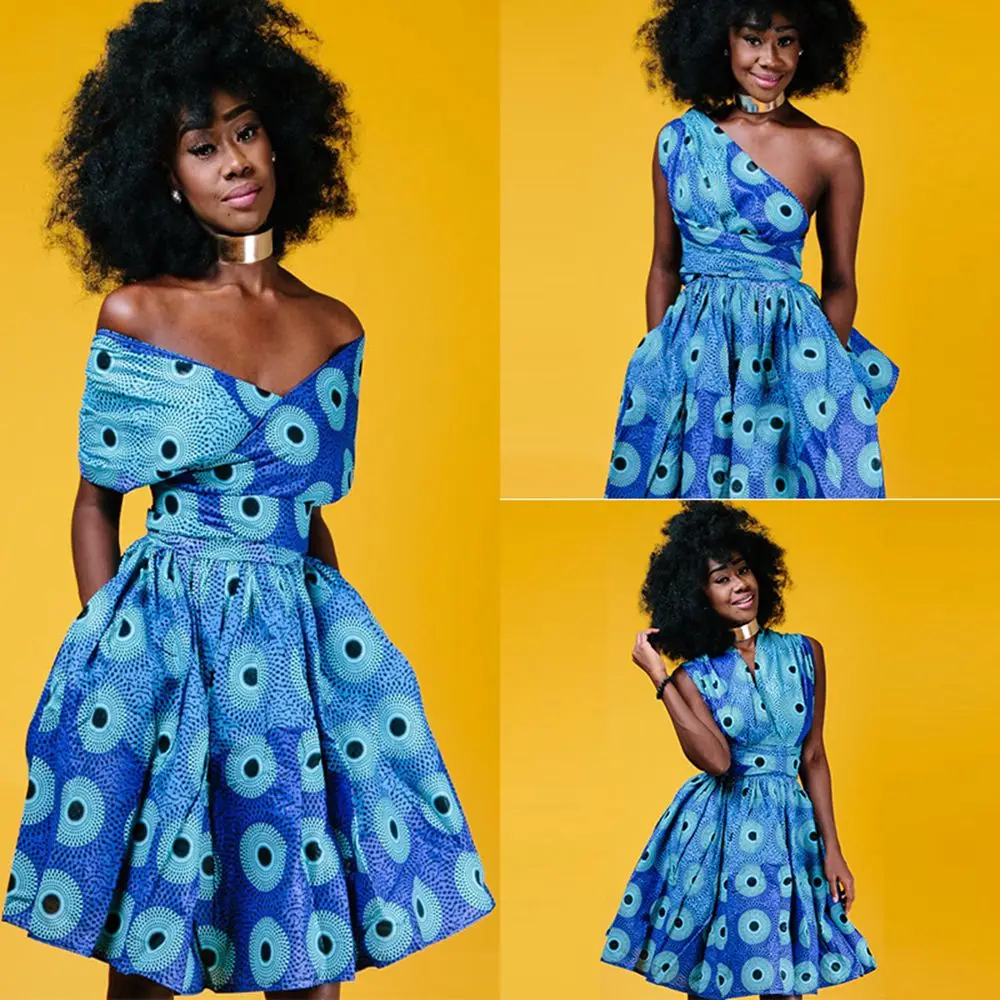 

New Dress Women Polyester Summer Dresses African National Geometric Print Multiway Wrap Party Dress Vestido Dashiki Clothing