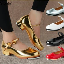 Новинка; Танцевальная обувь для женщин и девочек; блестящая обувь из искусственной кожи на шнуровке; Цвет черный, белый, красный; детская обувь для танцев