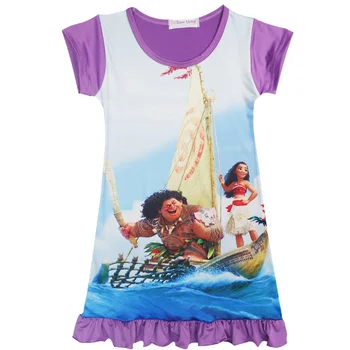 

2018 New summer baby Girls moana Nightgown party T-shirt Dress trolls Nightdress Pajama vaiana Cartoon short sleeve home clothes