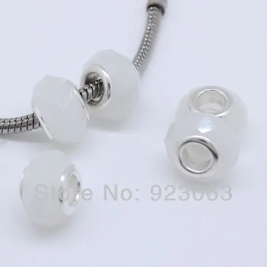 

Wholesales 50pcs/Lot White Alabaster Murano Lampwork Glass Faceted Rondelle Spacer Big Hole Charms Beads Fit European Bracelet