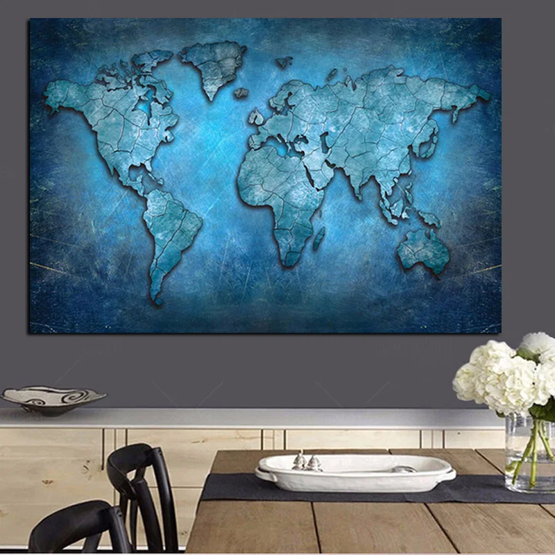 Abstract 3D World Map Canvas Painting Modern World Map HD Print On Canvas for Office Meeting Room Picture Wall Art Cuadros Decor (3)