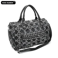 KISS KAREN Luxury Black Rhinestone Woven Denim PU Handbags Vintage Women Shoulder Bags Casual Totes Women Tote Bag Crossbody Bag kiss karen luxury rhinestone women s shoulder bags fashion women handbags designer lady tote bag women casual tote