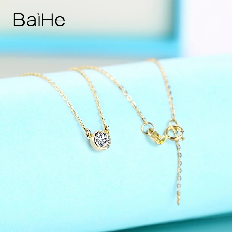 BAIHE Твердые 18K Белое Золото 0.10ct круглый натуральный бриллиант свадебный подарок