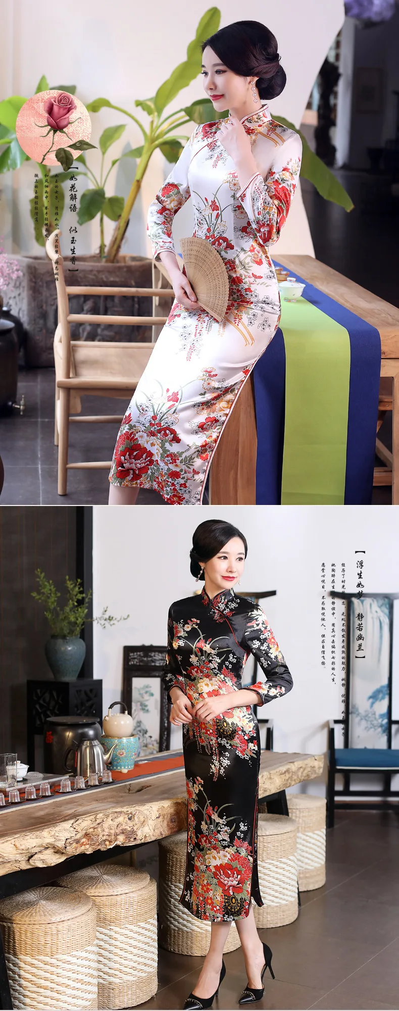 SHENG COCO китайское традиционное платье Cheongsam Qipao с длинным рукавом женское темно-синее длинное вечернее Ципао Drees размера плюс 6XL