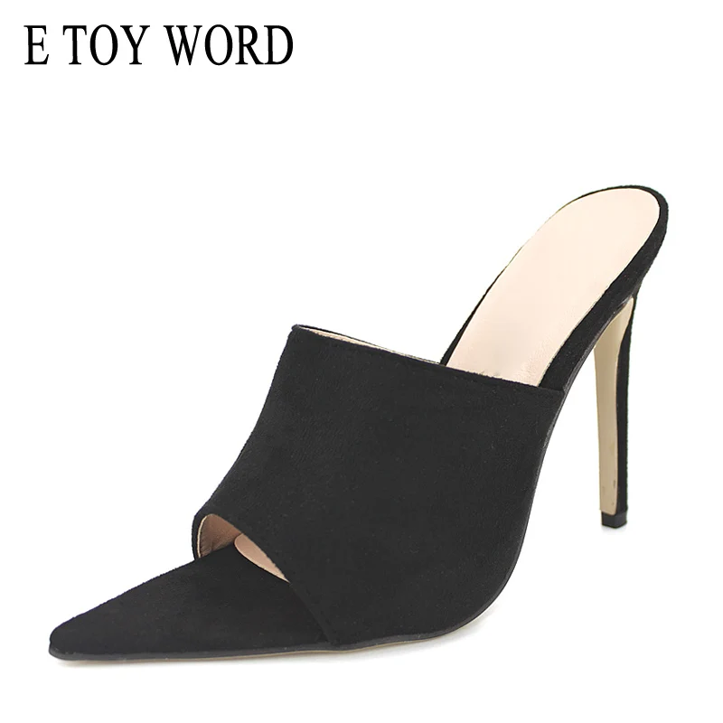 

E TOY WORD Sandals women 2019 Summer women High Heels Mules Pointed Toe Sexy Female Thin High Heels Female Outdoor slippers