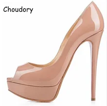 2017 Wedding Party Dress Woman Shoes Peep Toe High Platform High Heels Sandals Nude Black Patent Leather Stiltto Pumps Shoes