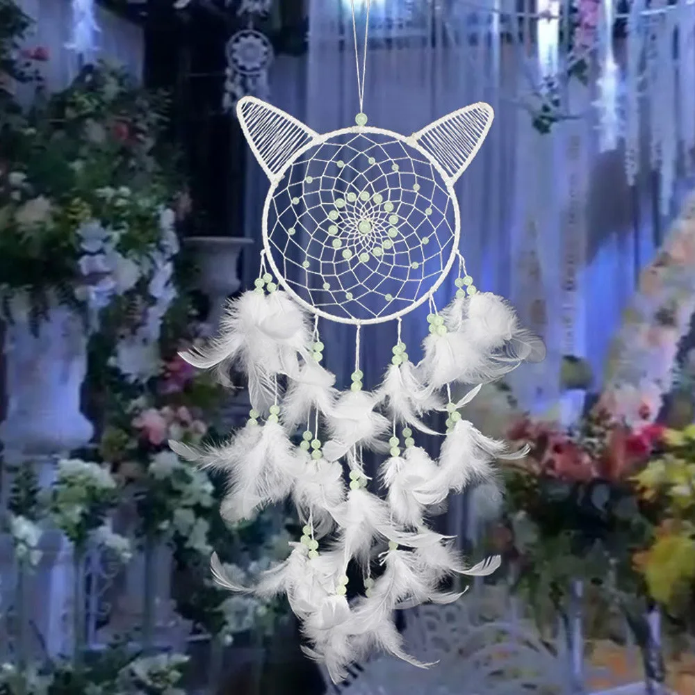 

Creative Handmade Luminous Dream Catcher Net With Feather Bead Wall Hanging Dreamcatcher Ornament Wind Chimes Gift #EP
