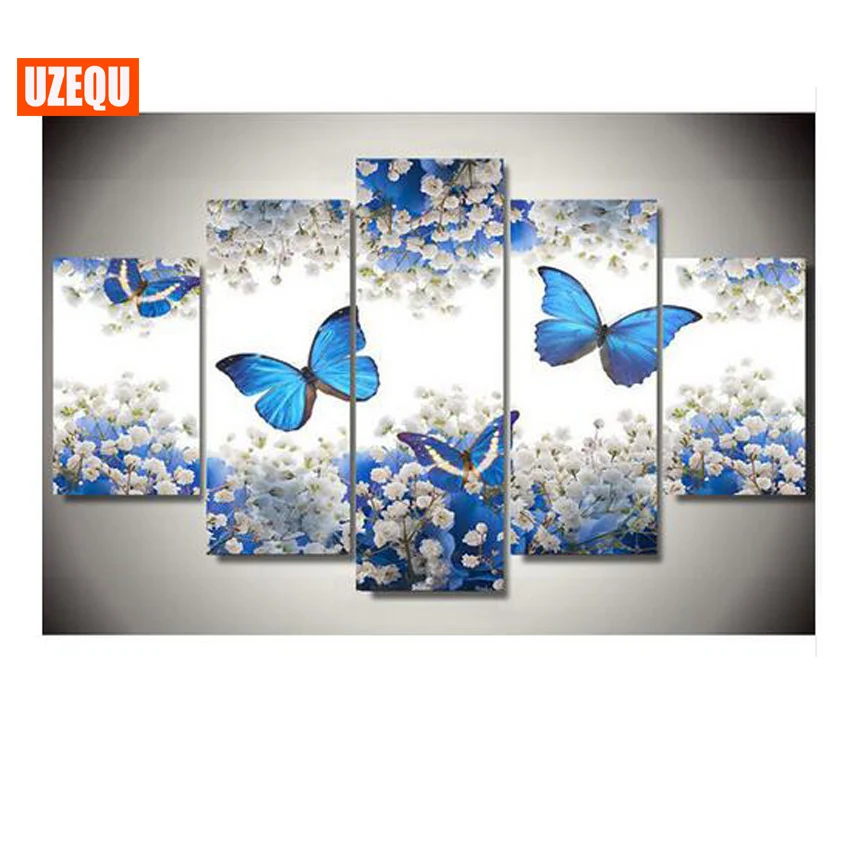 

UzeQu 5pcs Diamond Embroidery Full Square 5D DIY Diamond Painting Cross Stitch Butterfly Flower Multi-picture Beads Painting