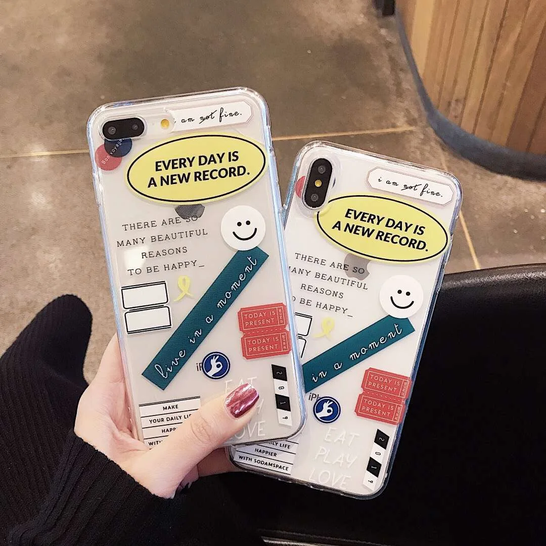 

INS Korean text English smile label phone case for iphone Xs max Xr Xs X 6 6s 7 8 plus non-slip cute soft TPU back cover coque