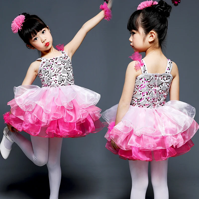 Балетная пачка с блестками; детские танцевальные костюмы для джаза; розовое детское платье балерины; костюм для выступлений; танцевальная одежда для сцены