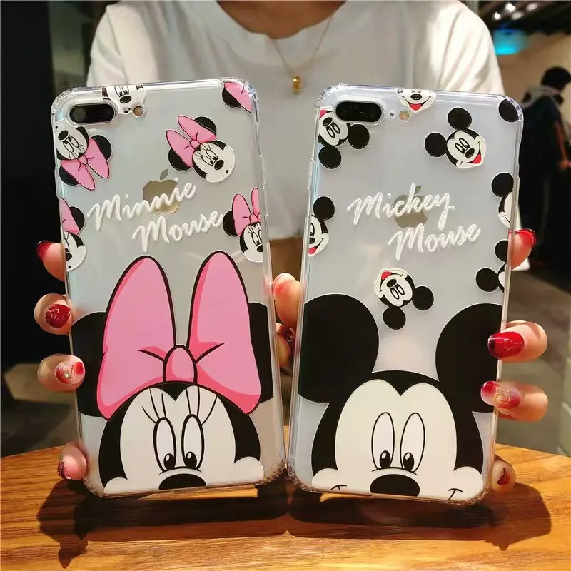 

Relief Mickey Minnie Mouse Phone Case For iphone 6s 6 7 Plus 8 8 Plus iphone X Cute Cartoon Transparent soft TPU Phone Couqe