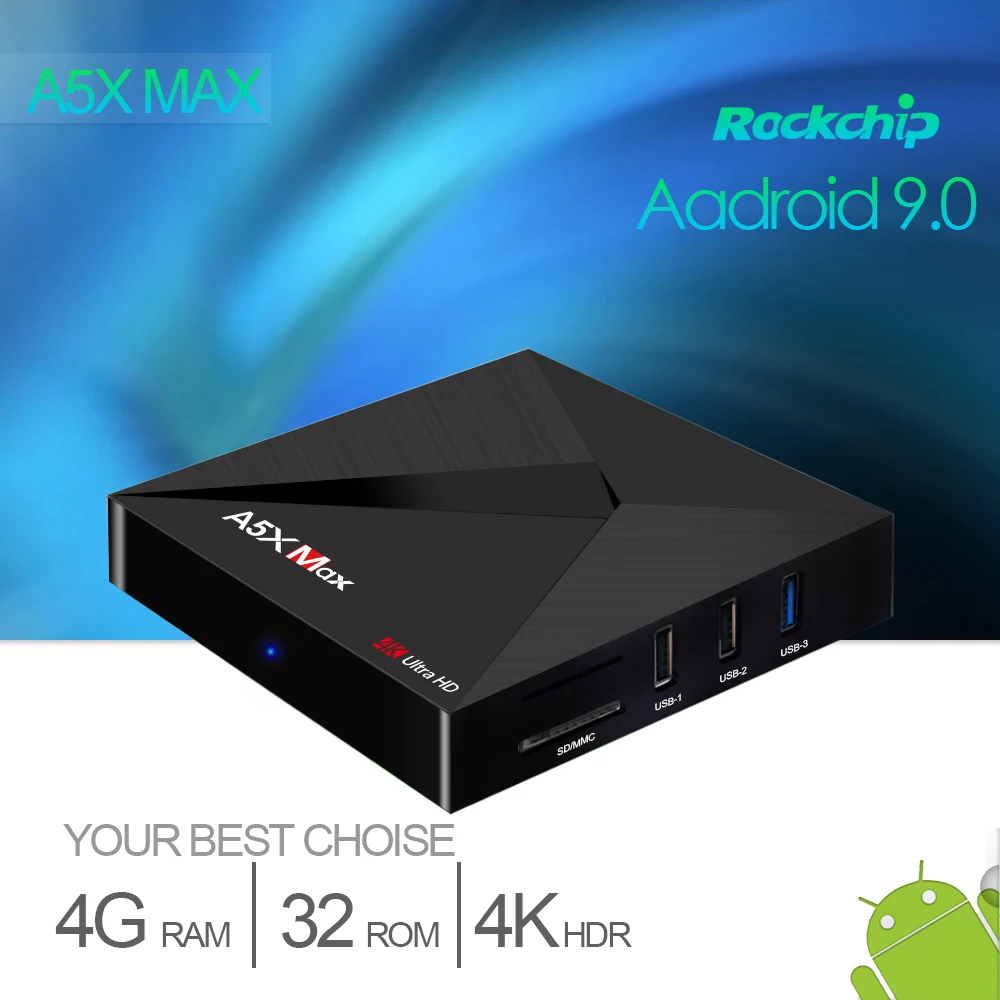 A5X MAX 4G+32G Smart Android 9.0 TV Box RK3328 Quad-Core Support 4K DH 3.0 USB 2.4G Wifi Bluetooth 4.1 Set Top Box