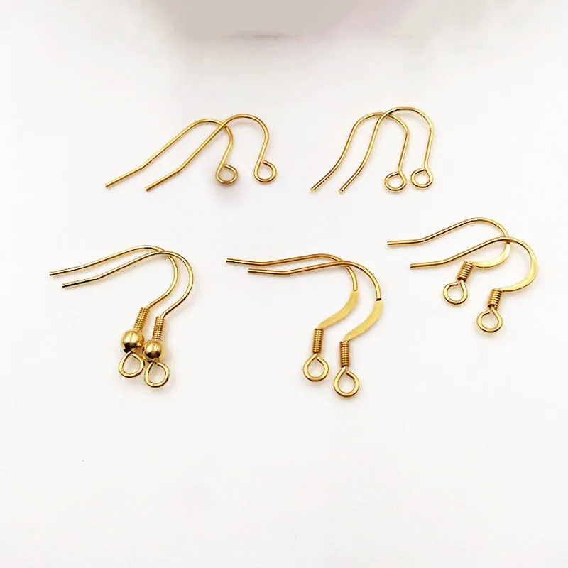 

10pcs/lot Stainless Steel Gold Color Ear Wire French Hooks 5 Size Hypoallergenic Fish Hook With Ball for DIY Jewelry Findings