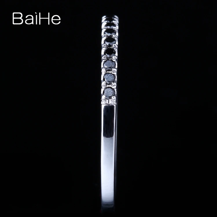 BAIHE Solid 10 K белое золото(AU417) Всего 0.15ct круглая огранка натуральные черные Алмазы обручальные женские модные Подарочные Кольца