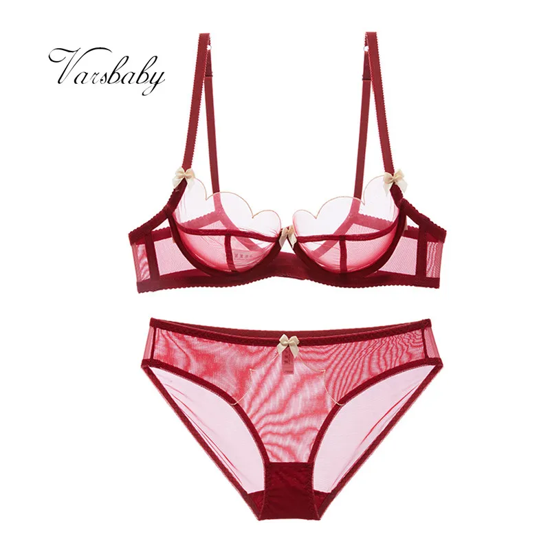 

Varsbaby ladies new style sexy lace ultra-thin cup underwear bow unlined bra sets